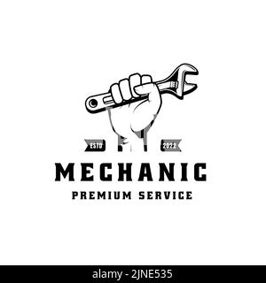 Mechanic badge logo design in retro style. Plumber logo design template Stock Vector