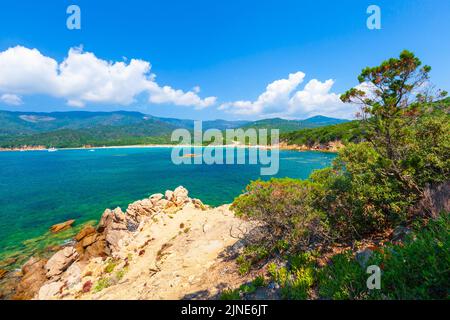 Cupabia beach. Coastal landscape of Corsica island on a sunny summer day, France Stock Photo