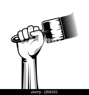 Hand Holding Paint Brush Vector Illustration. Arm Raised Up With Hand Holding Brush Stock Vector