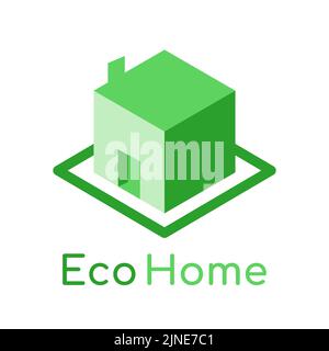 Green house in a shape of a cube. Eco home concept. Sustainable living idea. Environmentally friendly building and construction industry. Real estate Stock Vector