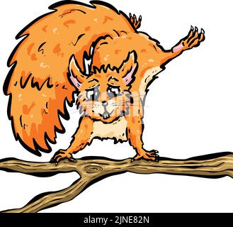 Cute Squirrel Cartoon Mascot Character Doing a Handstand on a Branch Stock Vector