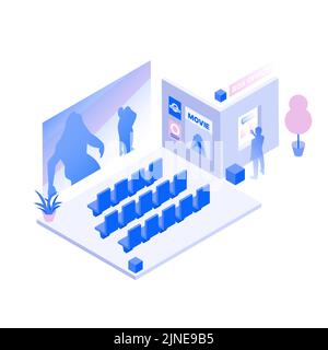 Cinema Blue Illustration in Metaverse. Vector illustration Stock Vector