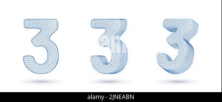 Number three wireframe high polygonal outline low poly style vector illustration Stock Vector