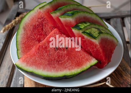 Sliced watermelon on a plate Stock Photo