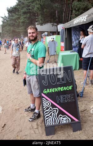 Latitude Festival 2022. Henham Park, Suffolk, UK. Greenpeace volunteer Stock Photo