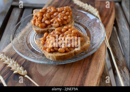 Toast and beans with whole wheat bread Stock Photo