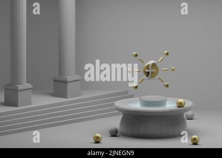 Beautiful abstract illustrations Pound symbol icon on a fountain and column background. 3d rendering illustration. Stock Photo