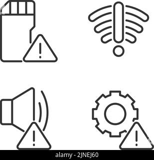 Hardware issues pixel perfect linear icons set Stock Vector