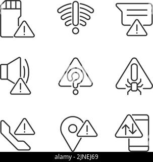 Common electronic device issues pixel perfect linear icons set Stock Vector