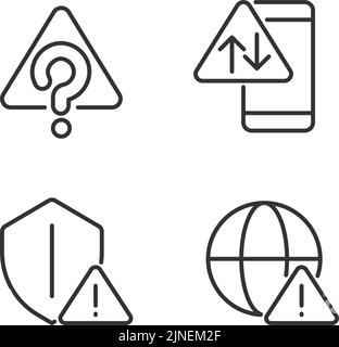 Internet connection issues pixel perfect linear icons set Stock Vector