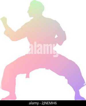 Karate type training pose, silhouette material Stock Vector