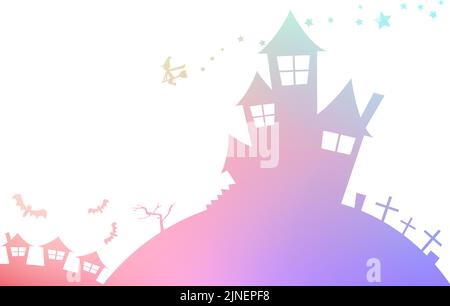 Halloween style castle and witch landscape silhouette, background material Stock Vector