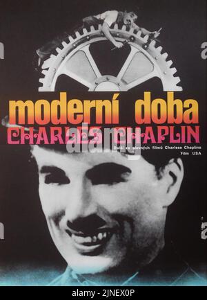 Czech 1974 Re-Release Poster for CHARLIE CHAPLIN in MODERN TIMES 1936 director / producer / writer / music CHARLES CHAPLIN Charles Chaplin Productions Stock Photo
