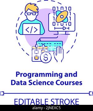 Programming and data science courses concept icon Stock Vector