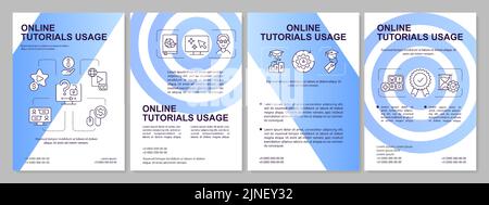 Online tutorials usage blue gradient brochure template Stock Vector