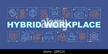 Hybrid workplace word concepts dark blue banner Stock Vector