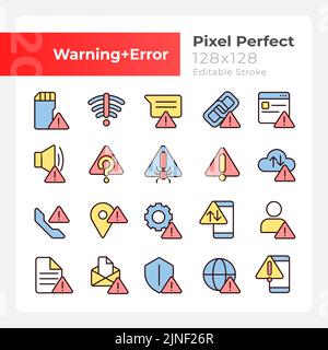 Warning signals pixel perfect RGB color icons set Stock Vector