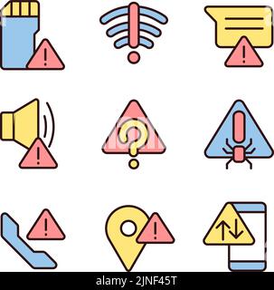 Common electronic device issues pixel perfect RGB color icons set Stock Vector