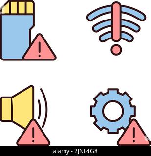 Hardware issues pixel perfect RGB color icons set Stock Vector