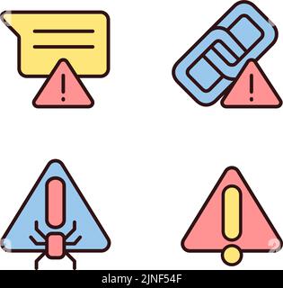 Computer problems pixel perfect RGB color icons set Stock Vector