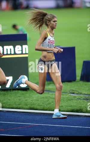Kostanze Klosterhalfen running 5000 meters at the European Athletics Championships in Berlin 2018. Stock Photo