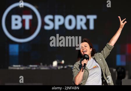 Television Presenter Suzi Perry Broadcasts For BT Sport During The television-presenter-suzi-perry-broadcasts-for-bt-sport-during-the