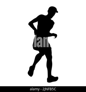 male athlete running downhill black silhouette Stock Photo