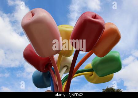 Close-up of the top of Jeff Koons' 'The Bouquet of Tulips' sculpture on display at the Petit Palais (Paris, France). Stock Photo