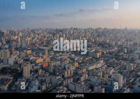 Aerial View of Sao Paulo and Julio Prestes Station - Sao Paulo, Brazil Stock Photo