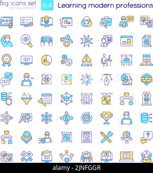 Learning modern professions RGB color icons set Stock Vector