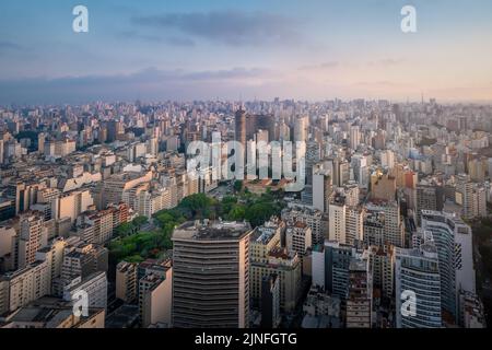 Aerial view of Sao Paulo Skyline with Italia and Copan Buildings - Sao Paulo, Brazil Stock Photo