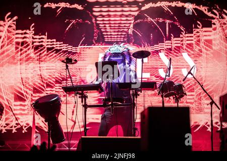 Sister Bliss and Dean Oram aka Drum Warrior perform as The Faithless Sound System at Carfest North in Cheshire on 23rd July 2022. Stock Photo