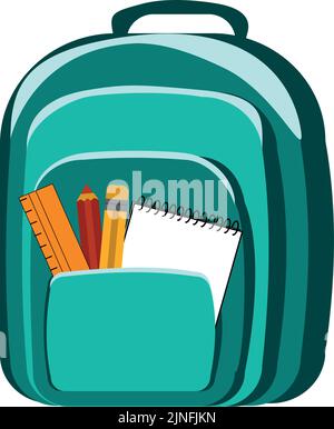 Open vector bag with school stationery and suplies. Back to school illustration Stock Vector