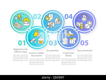 Tips for remote work productivity circle infographic template Stock Vector