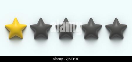 Glossy yellow 3d one star rating. 3D render image. Golden star shape. Quality of service measurement. Ranking system, review symbol. Classification an Stock Vector