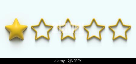 One gold stars from five. Ranking system. 3d ranger glossy golden stars sticker icon rating isolated on background. Service rating, achievement, revie Stock Vector