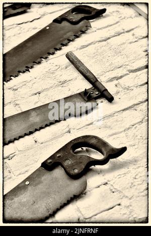 vintage log saws Stock Photo