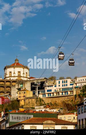 The Teleferico de Gaia cable car system that runs between Vila Nova de Gaia and Jardim de Morro in the centre of Porto a city in northern Portugal. Stock Photo