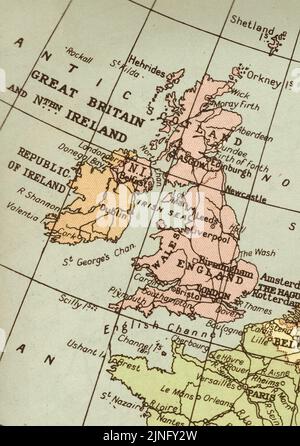 An old colour map of Great Britain and Ireland. Stock Photo