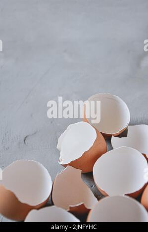 Eggshell. Shell of eggs on concrete kitchen table Stock Photo