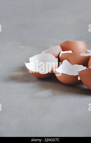 Eggshell. Shell of eggs on concrete kitchen table Stock Photo
