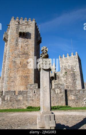 Cross and Castle in Sabugal, Portugal Stock Photo