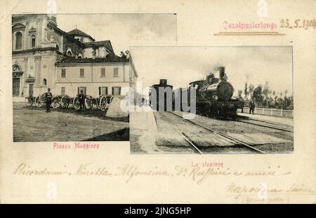 Treni e Tram - Stazione di Casalpusterlengo con locomotiva a vapore Stock Photo