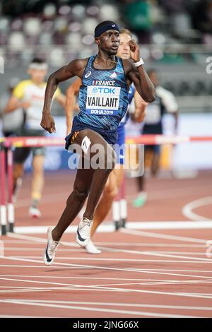 Ludvy VAILLANT participating in the 400m hurdles at the Doha 2019 World