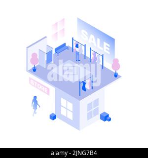 Shopping Mall in Metaverse. Isometric Store Interior. Vector illustration Stock Vector