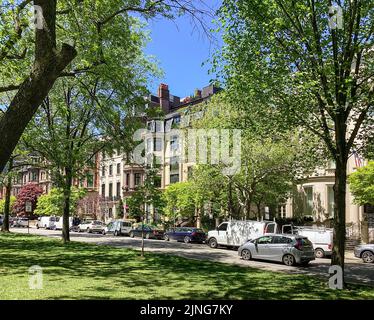 Victorian brownstone townhouses on Commonwealth Avenue in Boston, MA Stock Photo