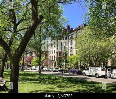 Victorian brownstone townhouses on Commonwealth Avenue in Boston, MA Stock Photo