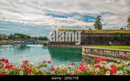 The ancient venetian Fortress wall of Peschiera del Garda town, Verona province, northern Italy. Charming fortified citadel Stock Photo