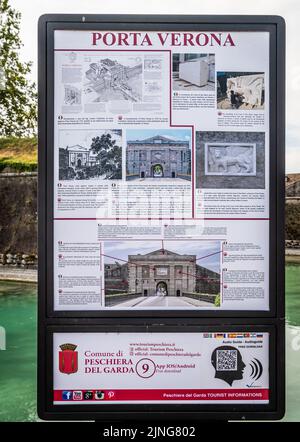 local information map display of Porta Verona. Peschiera del Garda. Verona province, Veneto, Italy, Europe Stock Photo