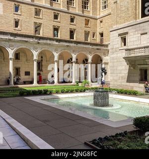 The Boston Public Library and the courtyard of the McKim Courtyard of Boston Public Library, Boston, Massachusetts Stock Photo